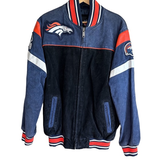 NFL Broncos Genuine Leather Bomber Jacket Large - Picture 6 of 6
